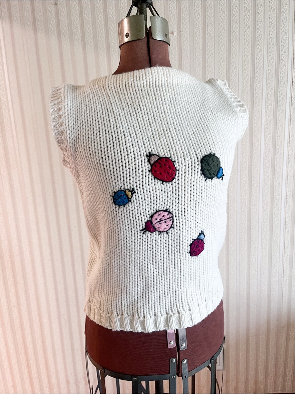 1960s Ladybug Hand Loomed Australian Wool Vintage Sweater Vest Novelty Koret